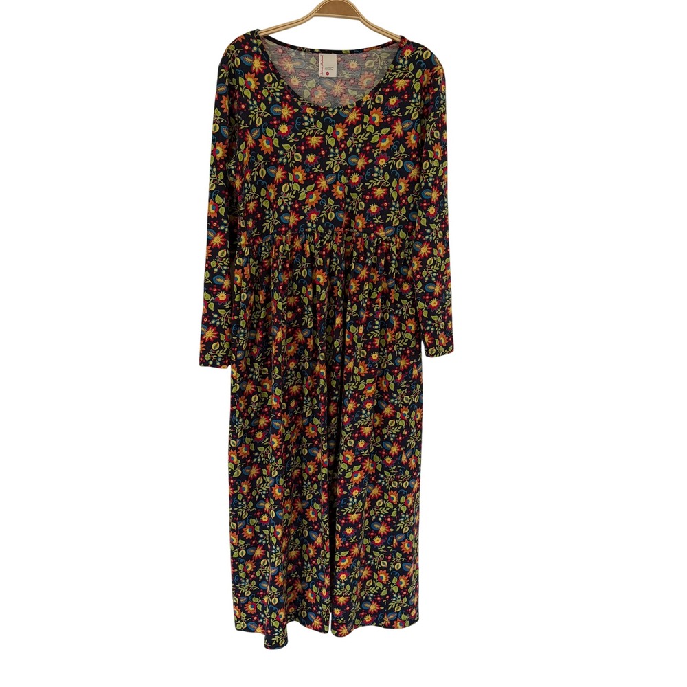 Hanna Andersson Womens M Floral Cotton Long Sleeve Empire Waist Dress Pocket